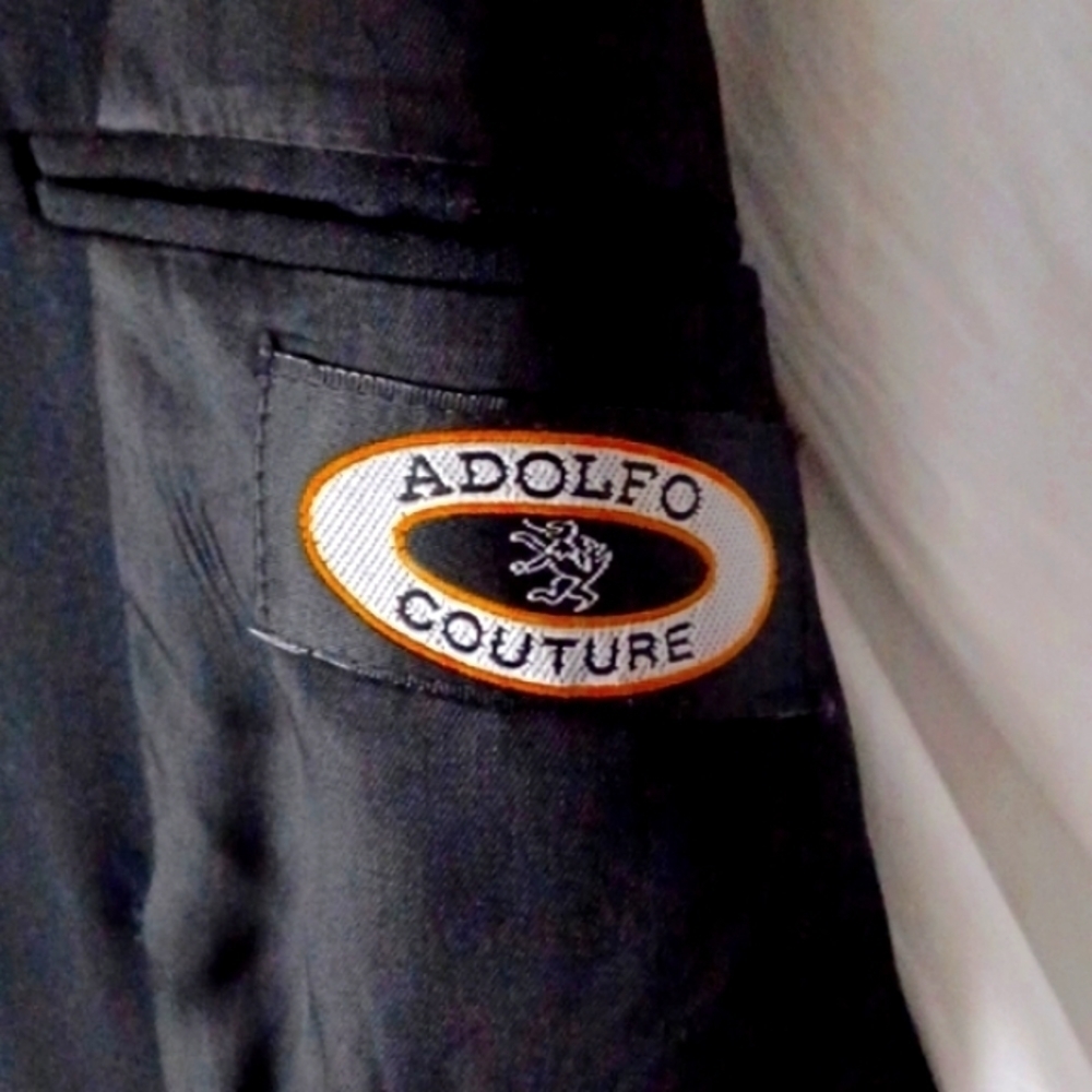 ADOLFO Black, Double-Breasted, Peak Lapel Blazer, 46L - Picture 2 of 9